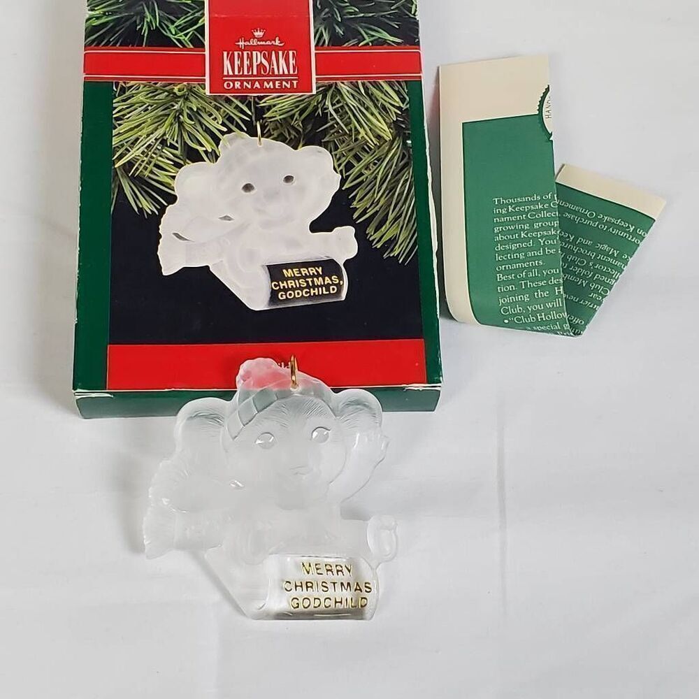 1990 Hallmark Keepsake Ornament “Merry Christmas Godchild” Acrylic Angel Bear w/